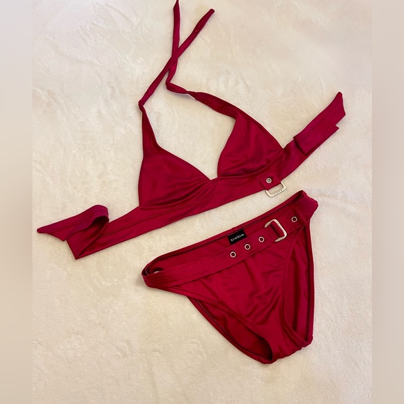 bebe Other - BEBE CRIMSON RED BELTED BIKINI SET TOP SZ LARGE BOTTOM SZ MEDIUM